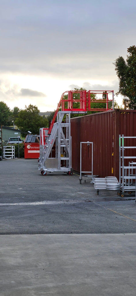 Core Engineering Depot EasyRaise mobile access steps with platform for safe, secure height access in industrial and maintenance settings.
