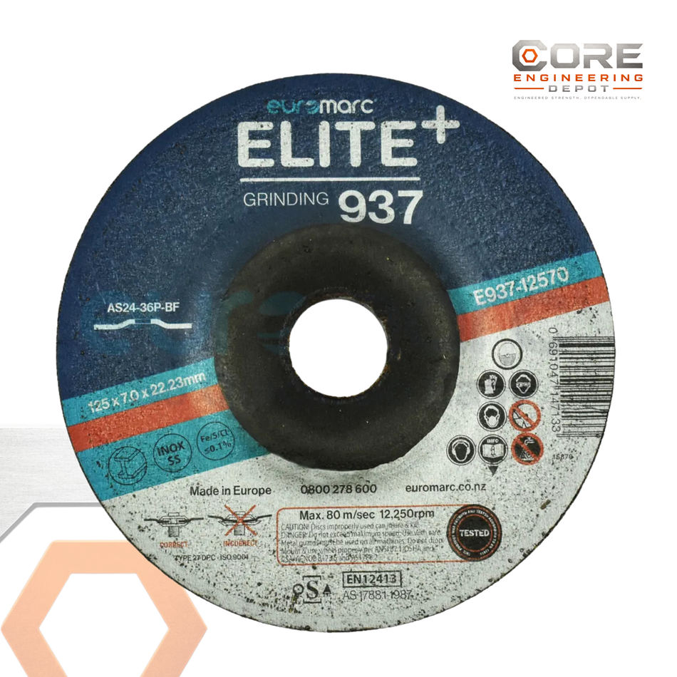 A pack of 35 ELITE+ Grinding Discs 937 from Core Engineering Depot, durable abrasives for metal grinding and surface finishing.