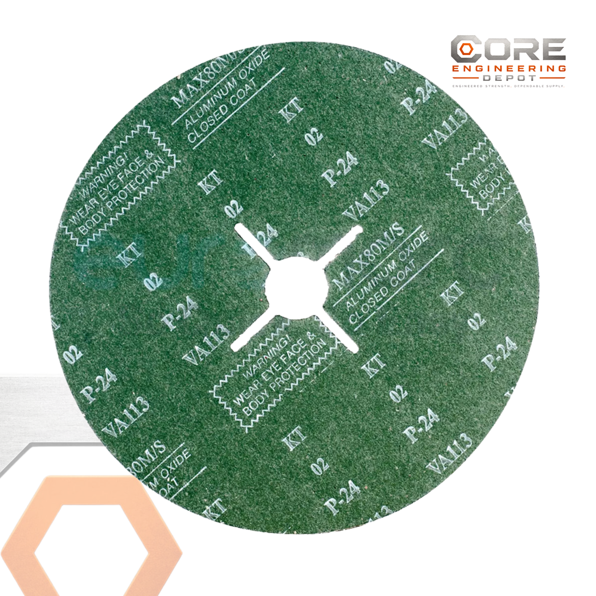 Core Engineering Depot Deerfos VA113 general purpose fibre disc set with six abrasives for grinding and finishing tasks.