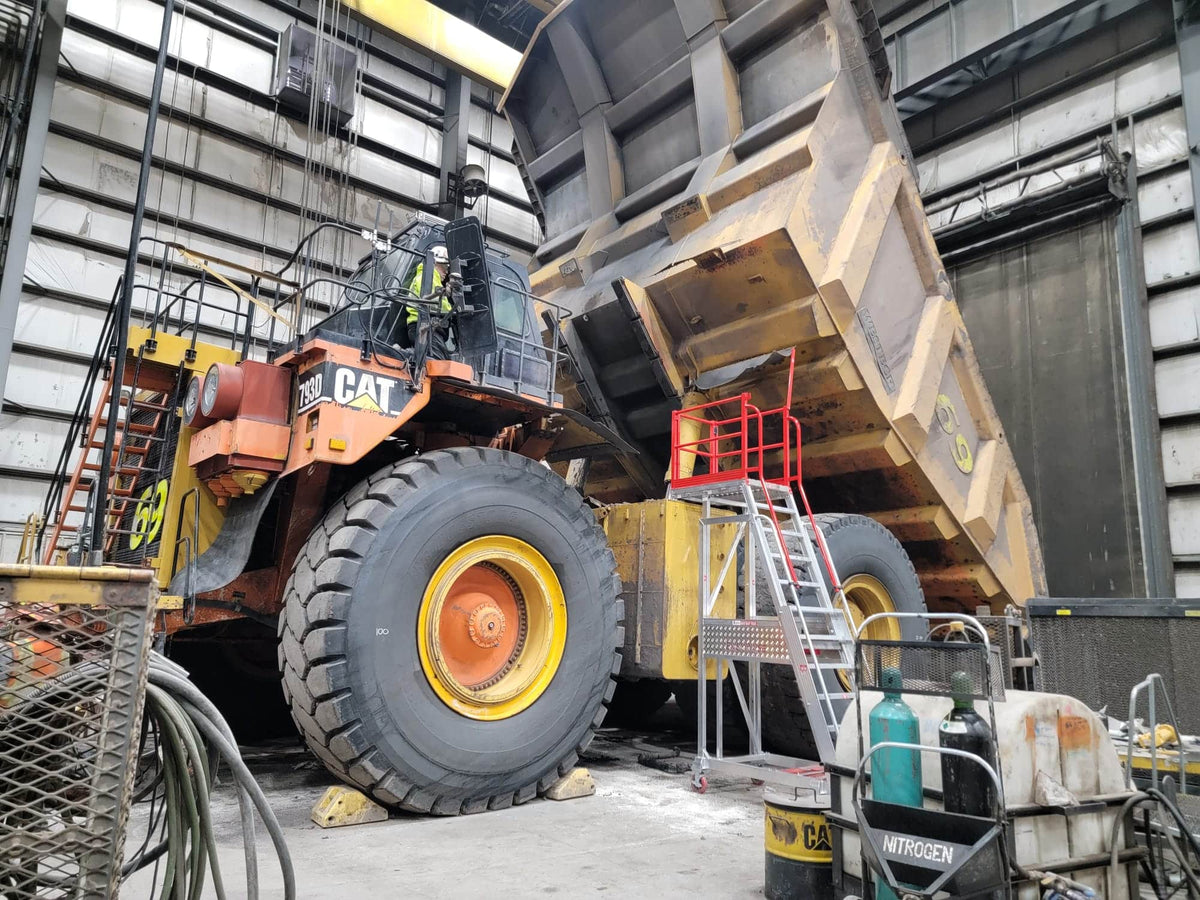 EasyRaise mobile access steps with platform for safety in mining, designed by Core Engineering Depot.