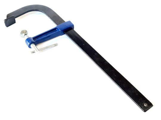 Core Engineering Depot Nuweld F Clamp 800x120mm, showing the black metal clamp with threaded screw and sturdy frame for holding materials.
