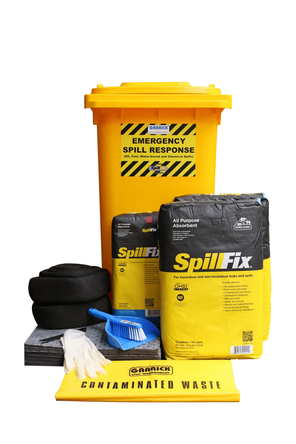 Large Spillfix Wheelie Bin Spill Kit by Core Engineering Depot, containing spill management supplies in a compact wheelie bin.