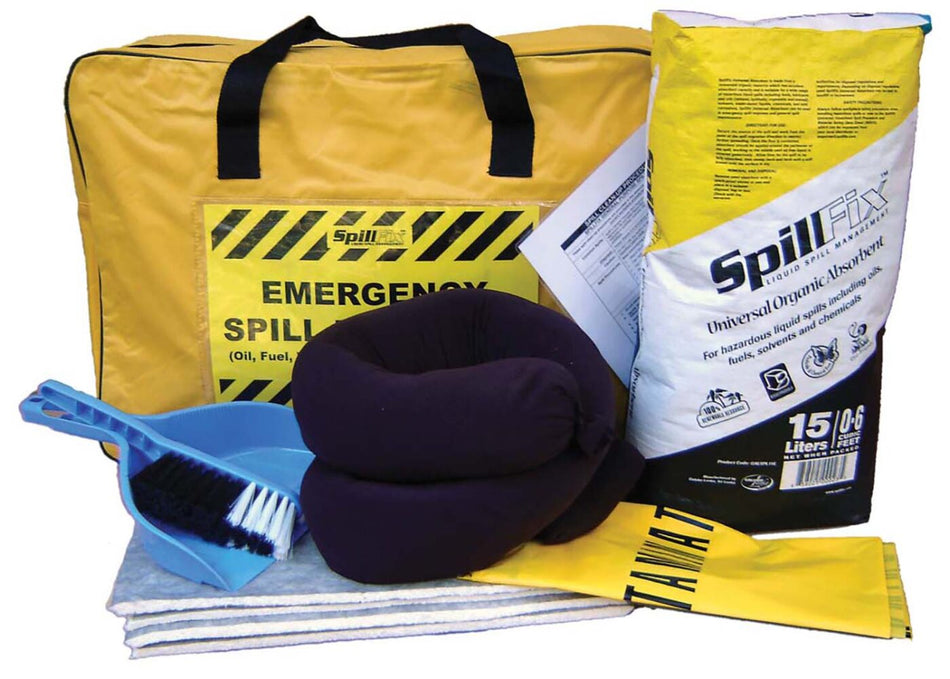 Core Engineering Depot Spillfix small spill kit in bag, spill management kit with absorbent materials for quick cleanup.