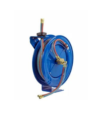 Harris OXY/ACET gas hose reel from Core Engineering Depot with durable reel and connected hoses for oxy-acetylene welding.
