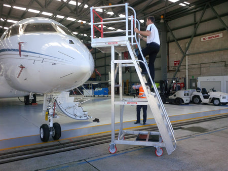 Core Engineering Depot EasyRaise mobile access steps with platform, safety equipment for secure workplace access.