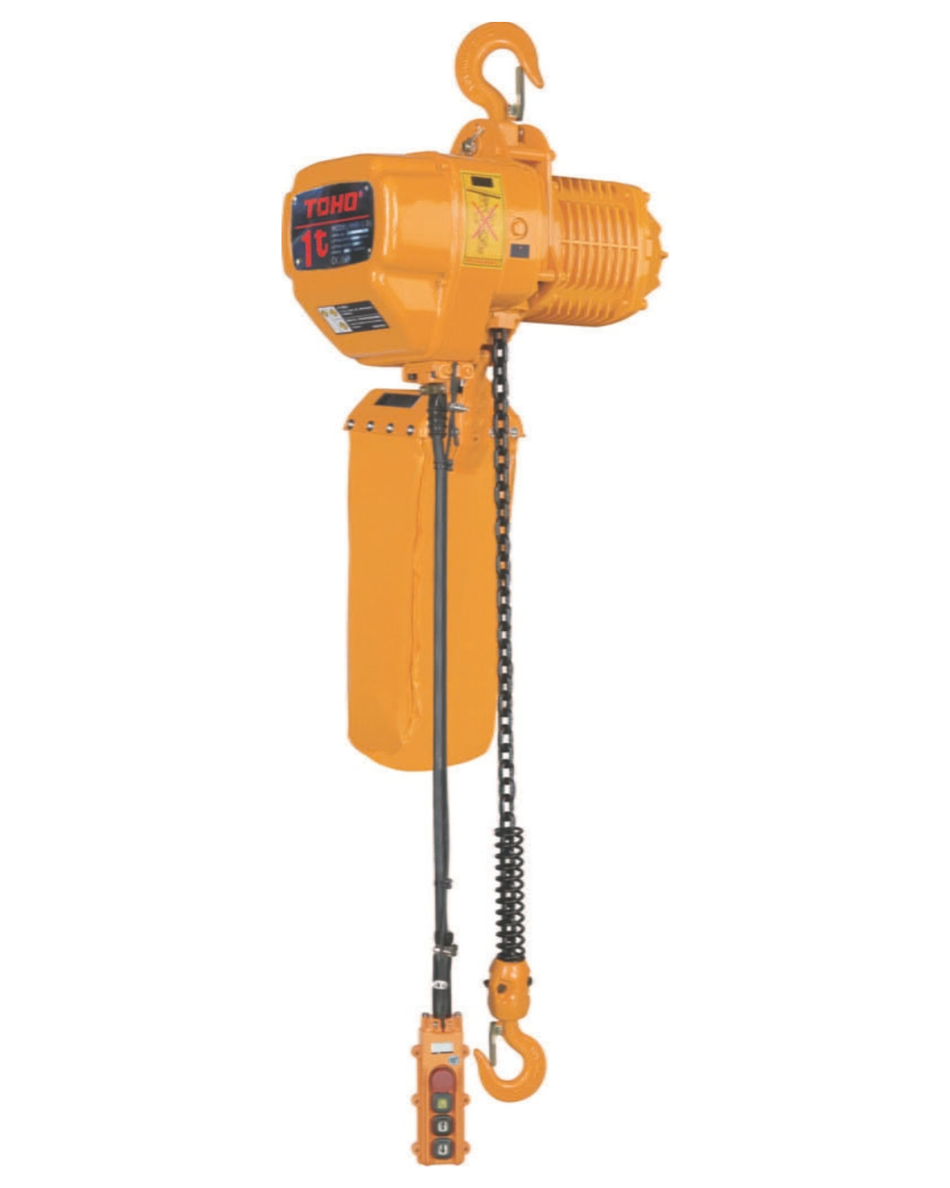 Core Engineering Depot TOHO electric chain hoist with 2-ton capacity, 6-meter lift, and electric trolley in a lifting equipment image.