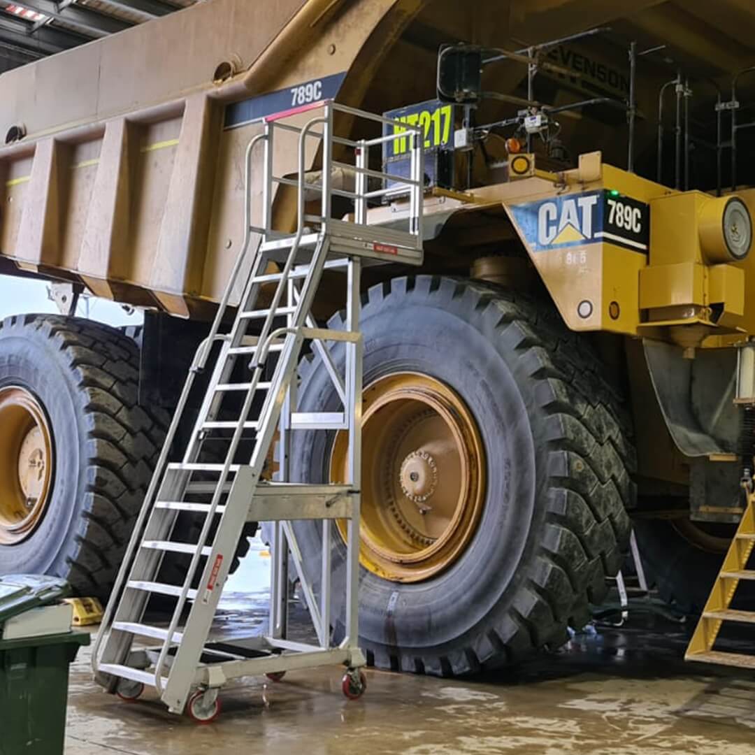 Core Engineering Depot EasyRaise mobile access steps with platform for safe in-situ mining site access and safety.