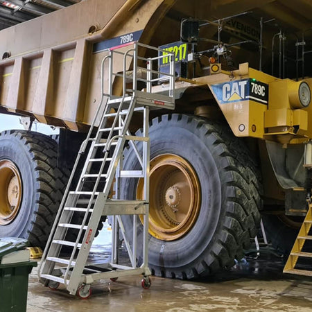 Core Engineering Depot EasyRaise mobile access steps with platform for safe in-situ mining site access and safety.