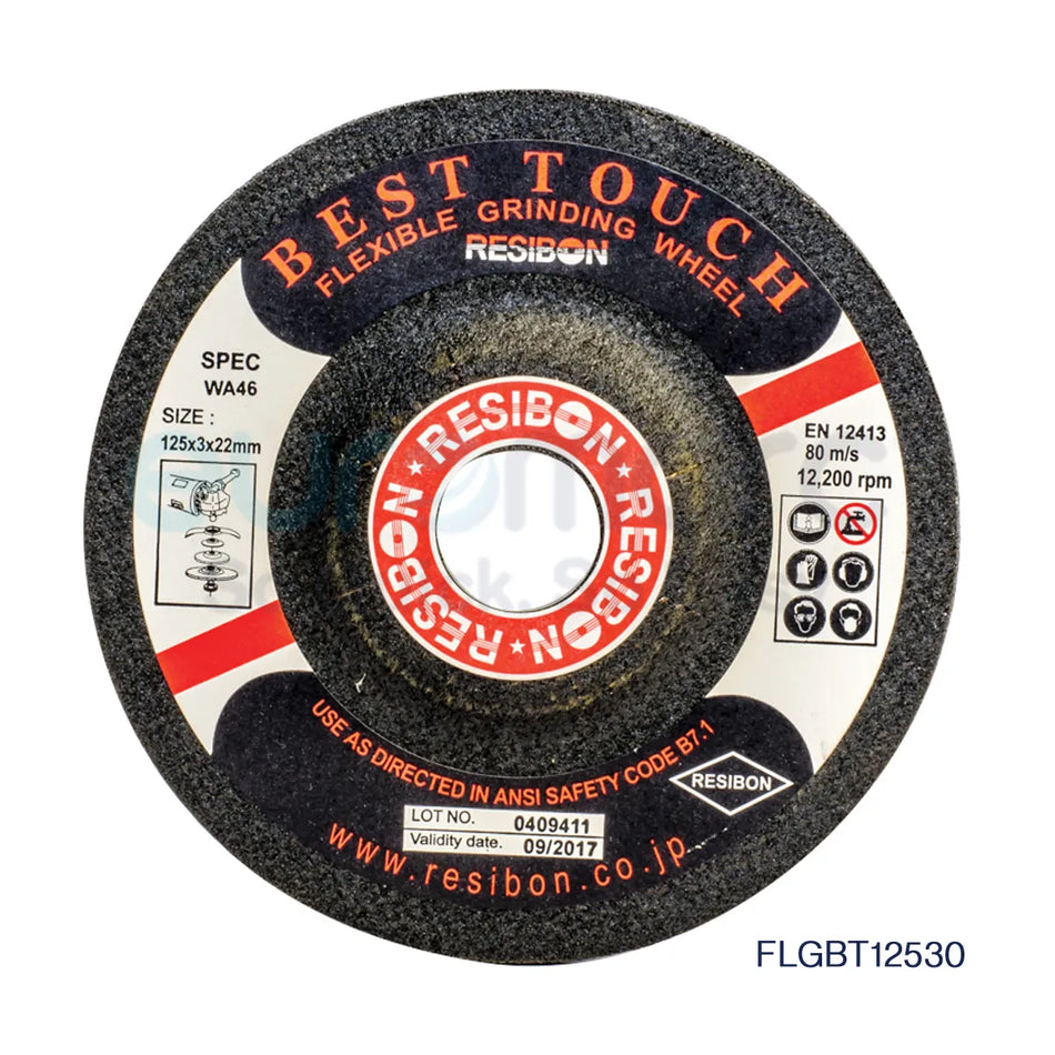 Resibon Best Touch Flexible Grinding Disc WA46, 125x3x22mm, shown in a pack of 10, ideal for abrasive grinding applications.