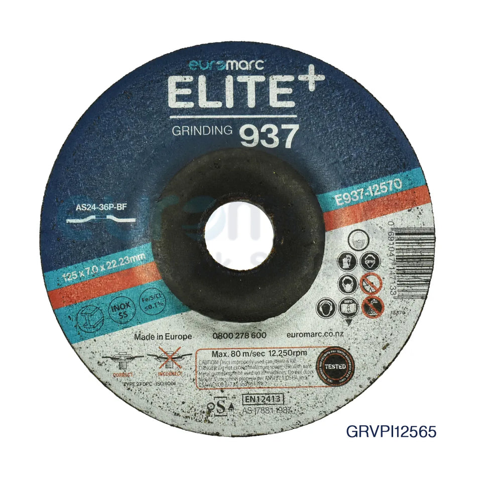 Core Engineering Depot ELITE+ Grinding Disc 937, 125x7x22mm abrasive disc for grinding applications, in a 10-pack.