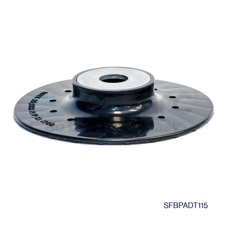 Core Engineering Depot ELITE Back-up Pad 226 Turbo abrasive backing pad for orbital sanders, black with mounting hole, close-up view.