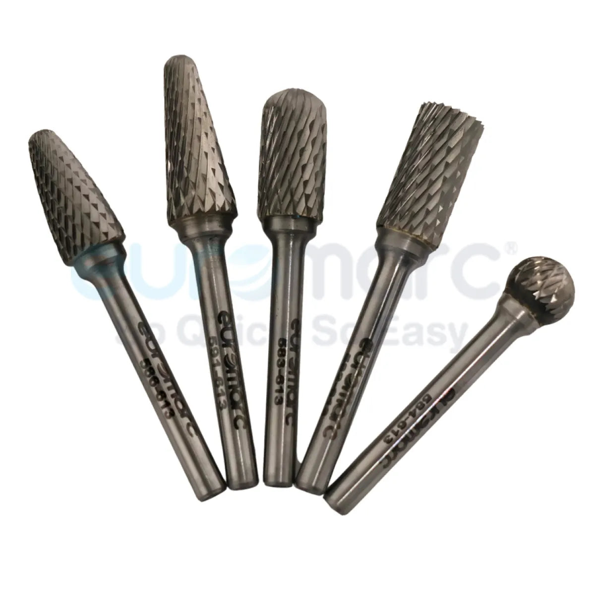 Core Engineering Depot Elite Carbide Burr Set with five high-precision cutting tools arranged out of the box.